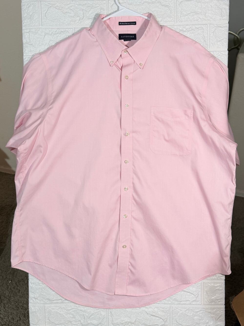 Lands’ End Men’s 18-34 Big & Tall Pink No-Iron Pinpoint Oxford Dress Shirt